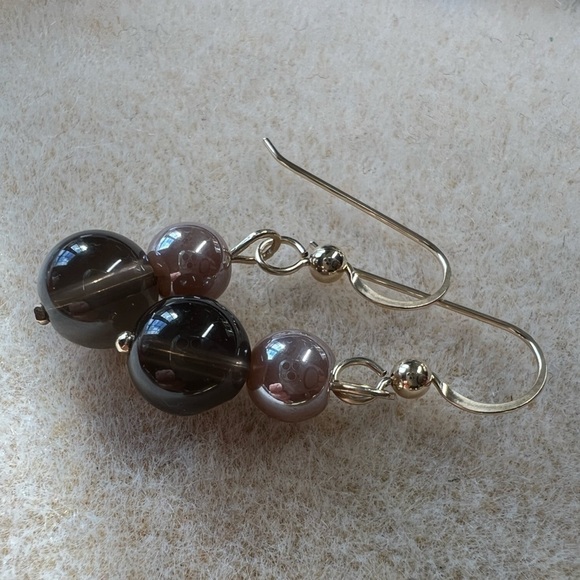 ARTISAN Moonstone & Smokey Topaz Beaded Gold Earrings - Picture 16 of 17
